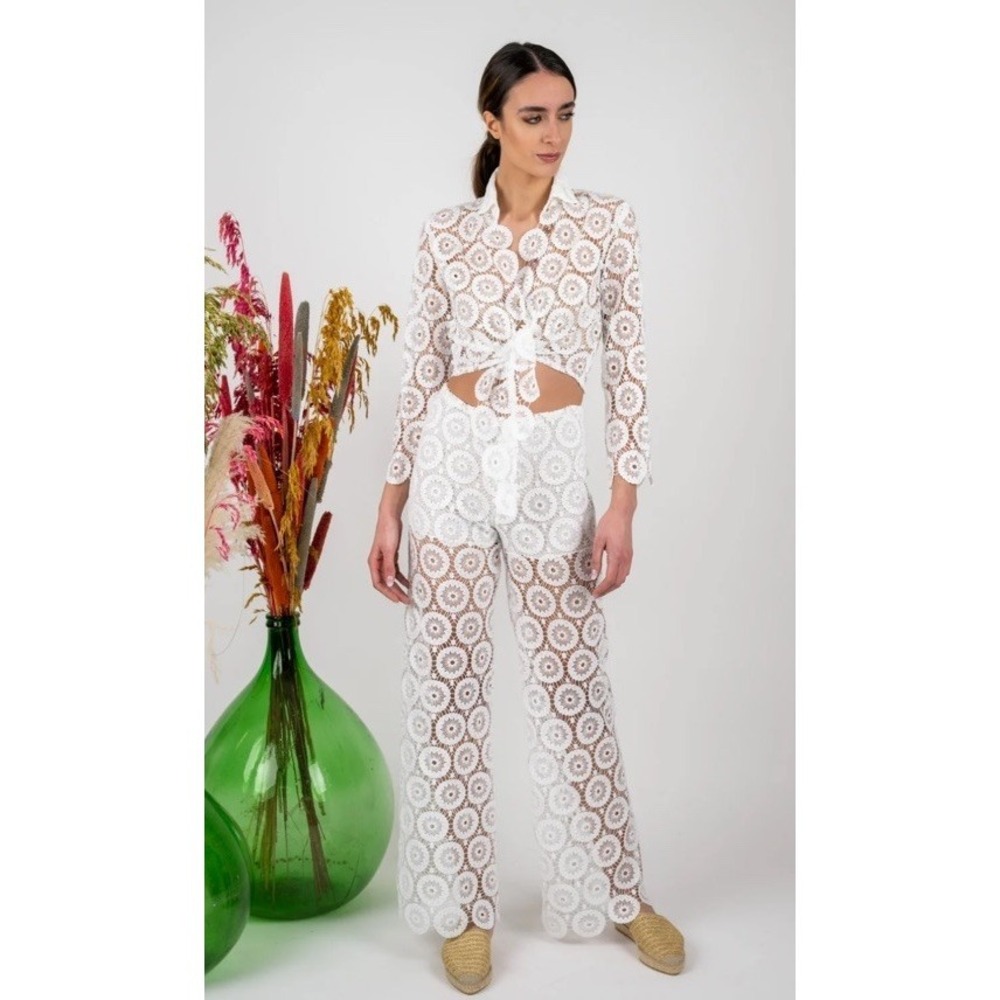 Casa Mastro Positano Crochet High Waist Wide Leg Handmade In Italy Coastal MM